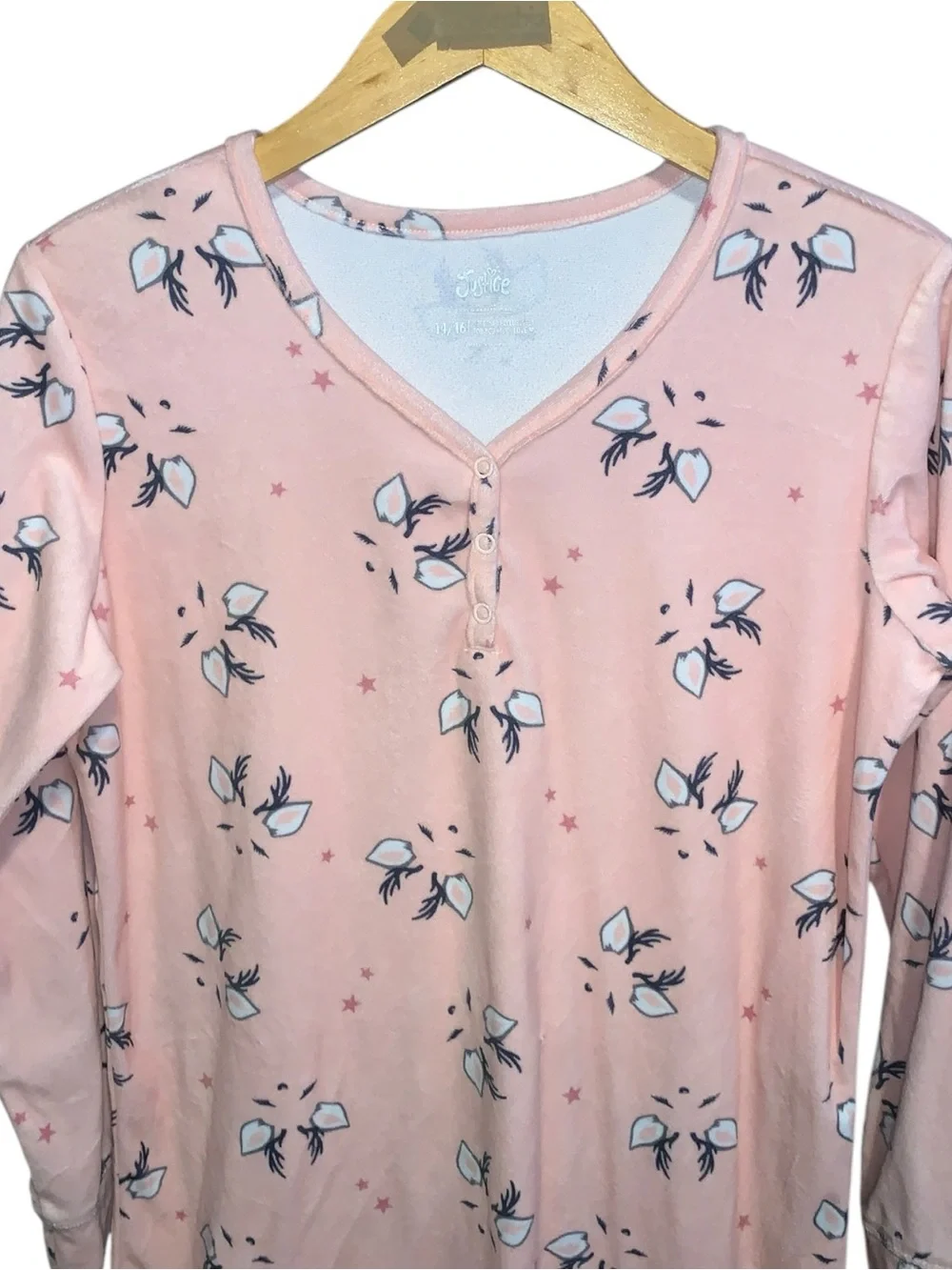 Justice Light Pink Reindeer Long-Sleeve Velour Nightgown Girls 14/16